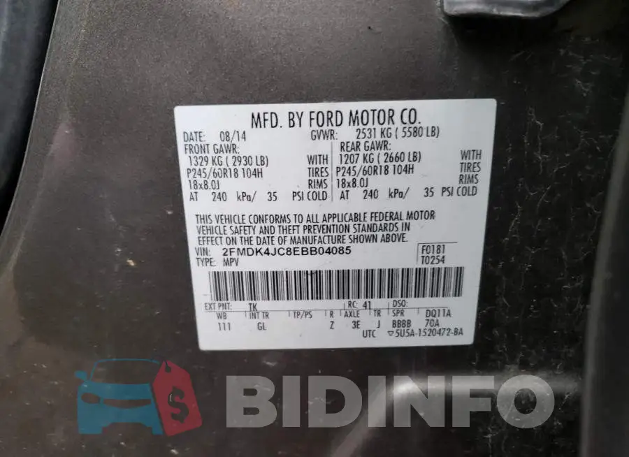 2FMDK4JC8EBB04085 Photo# 12