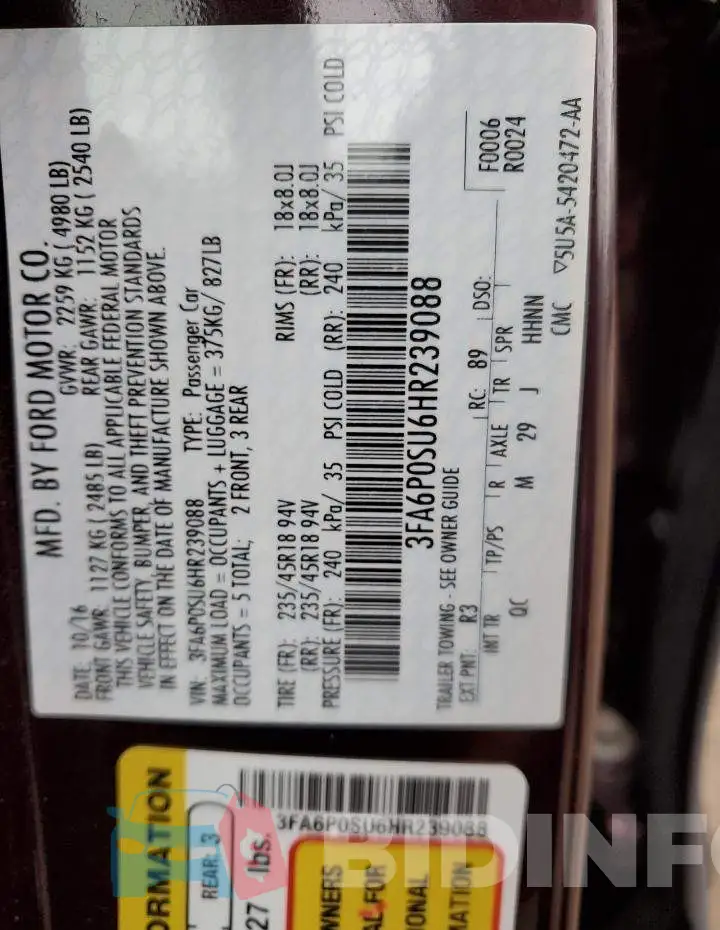 3FA6P0SU6HR239088 Photo# 12
