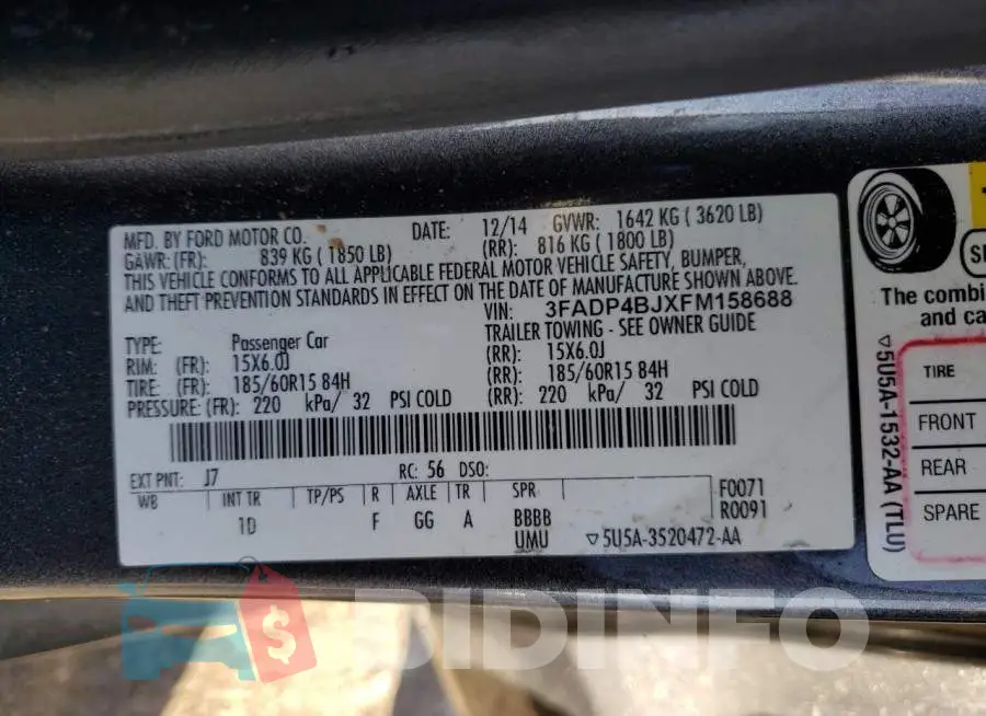 3FADP4BJXFM158688 Photo# 13