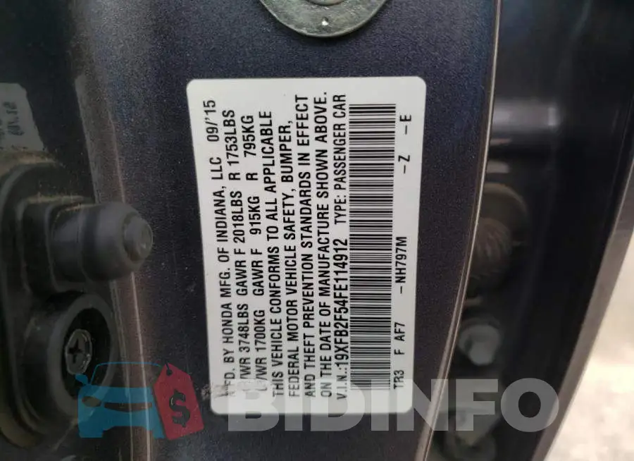19XFB2F54FE114912 Photo# 13