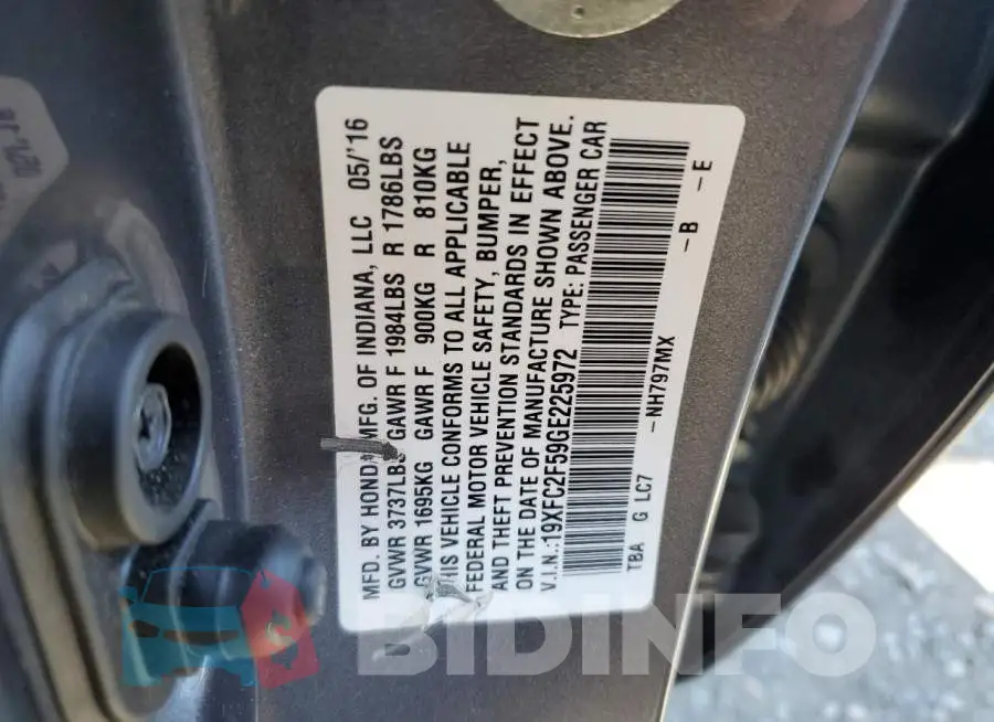 19XFC2F59GE225972 Photo# 12