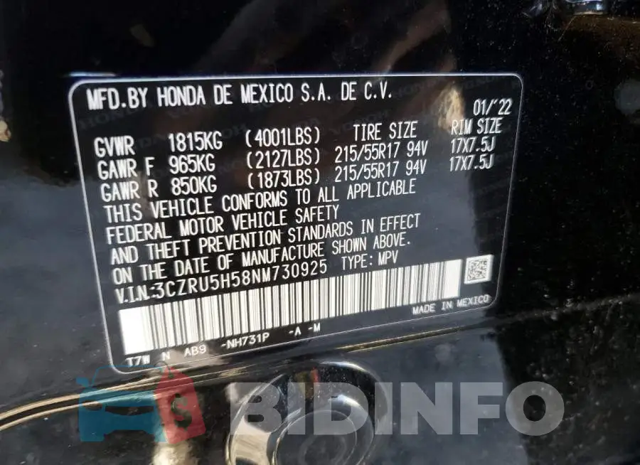 3CZRU5H58NM730925 Photo# 13