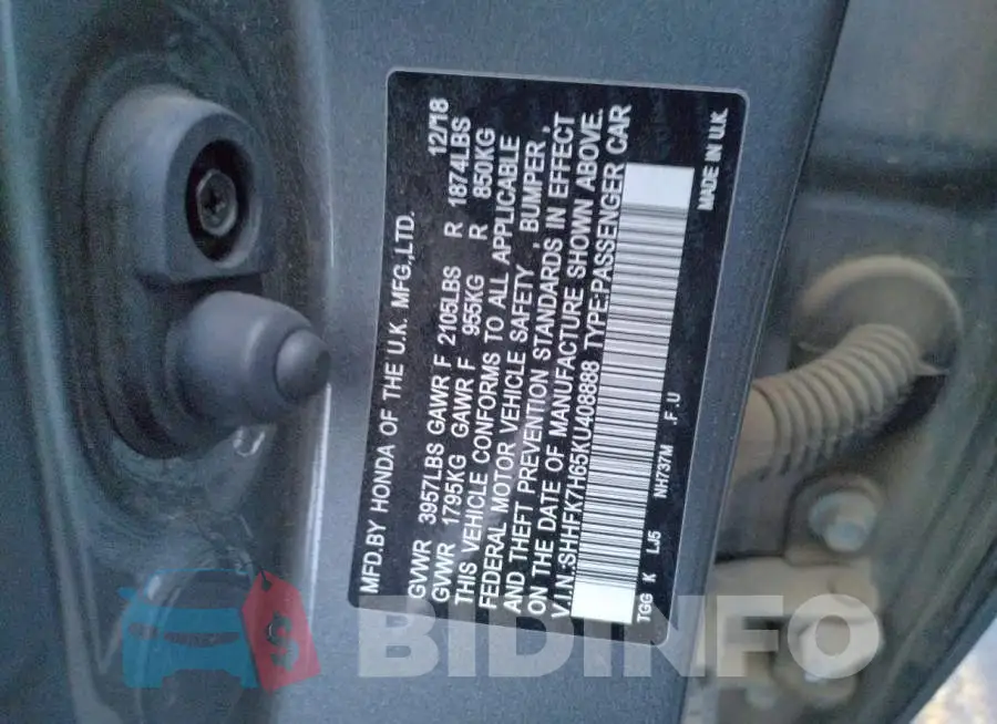SHHFK7H65KU408888 Photo# 12