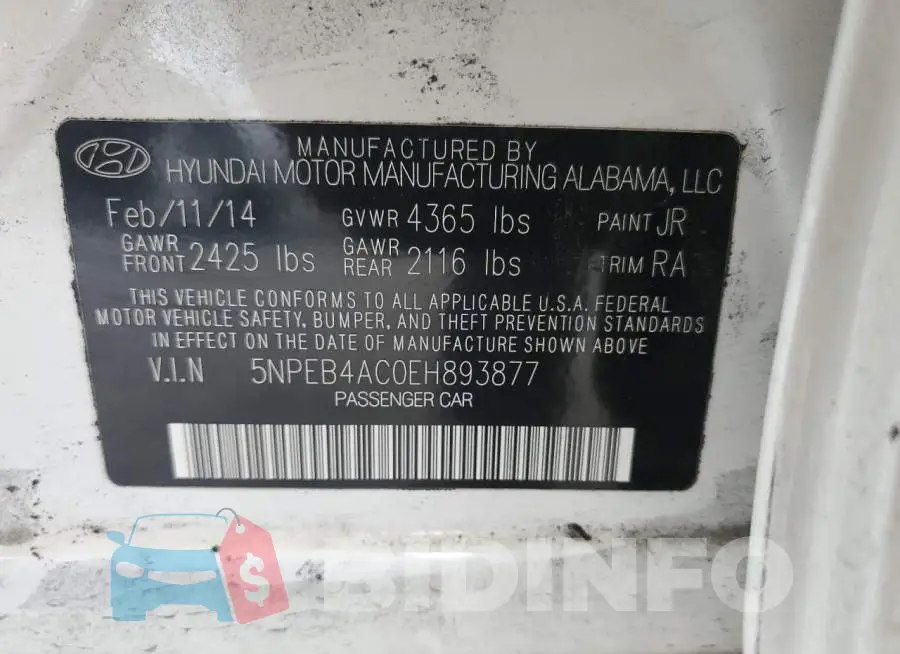 5NPEB4AC0EH893877 Photo# 12