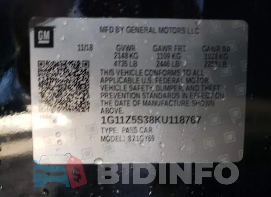 1G11Z5S38KU118767 Photo# 12