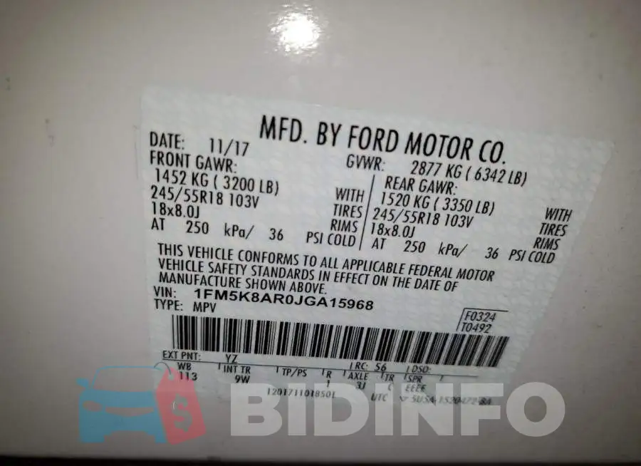 1FM5K8AR0JGA15968 Photo# 13
