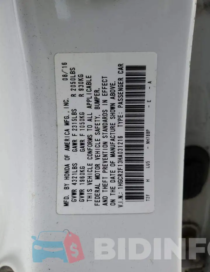 1HGCR2F13HA031216 Photo# 12