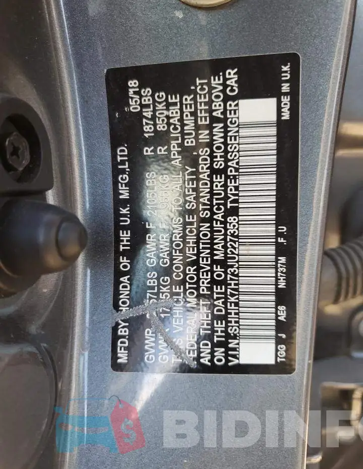 SHHFK7H73JU227358 Photo# 13