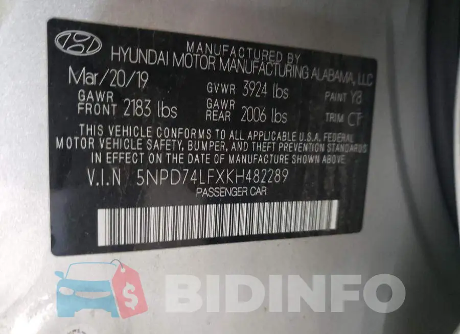 5NPD74LFXKH482289 Photo# 10