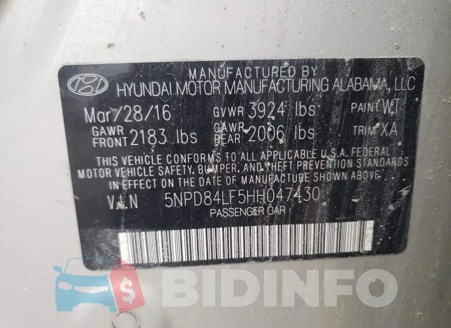 5NPD84LF5HH047430 Photo# 10