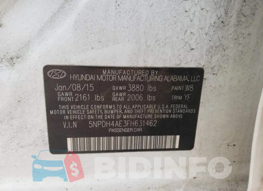 5NPDH4AE3FH631462 Photo# 13