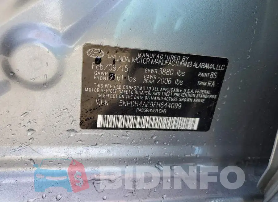 5NPDH4AE9FH644099 Photo# 12