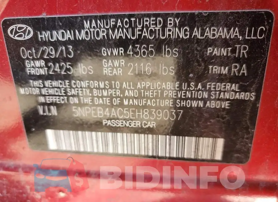 5NPEB4AC5EH839037 Photo# 13