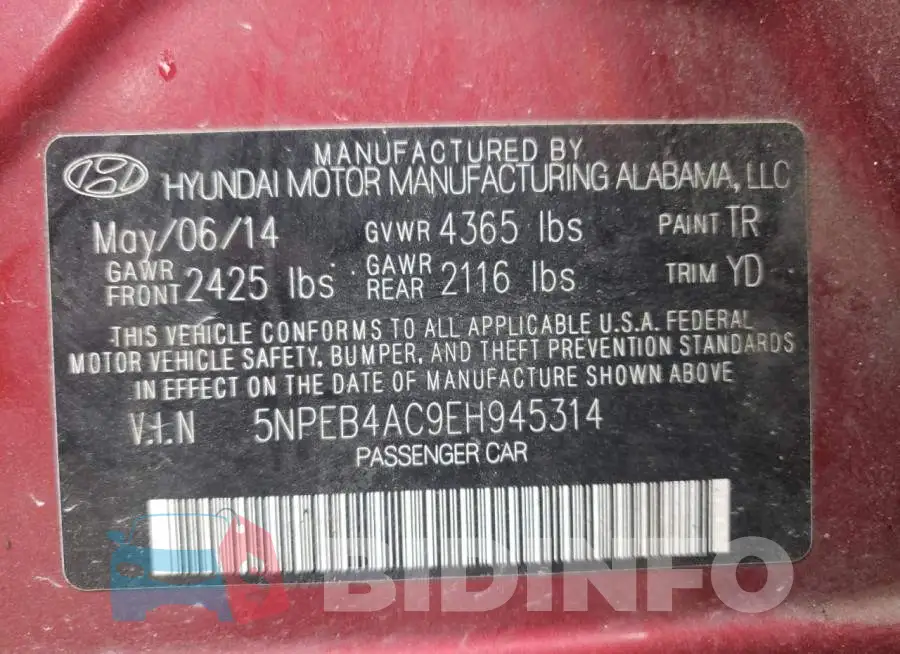 5NPEB4AC9EH945314 Photo# 12