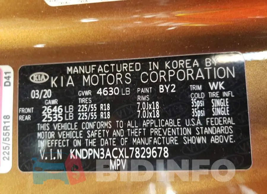 KNDPN3ACXL7829678 Photo# 10