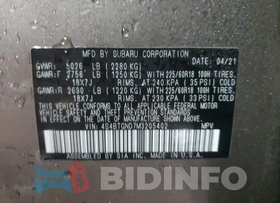 4S4BTGND7M3205402 Photo# 12