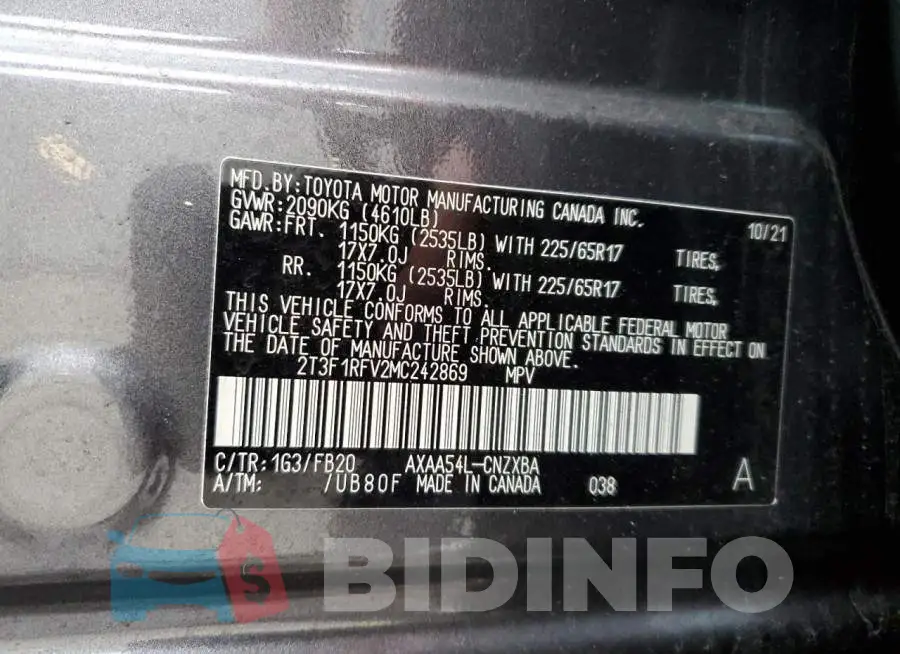 2T3F1RFV2MC242869 Photo# 13