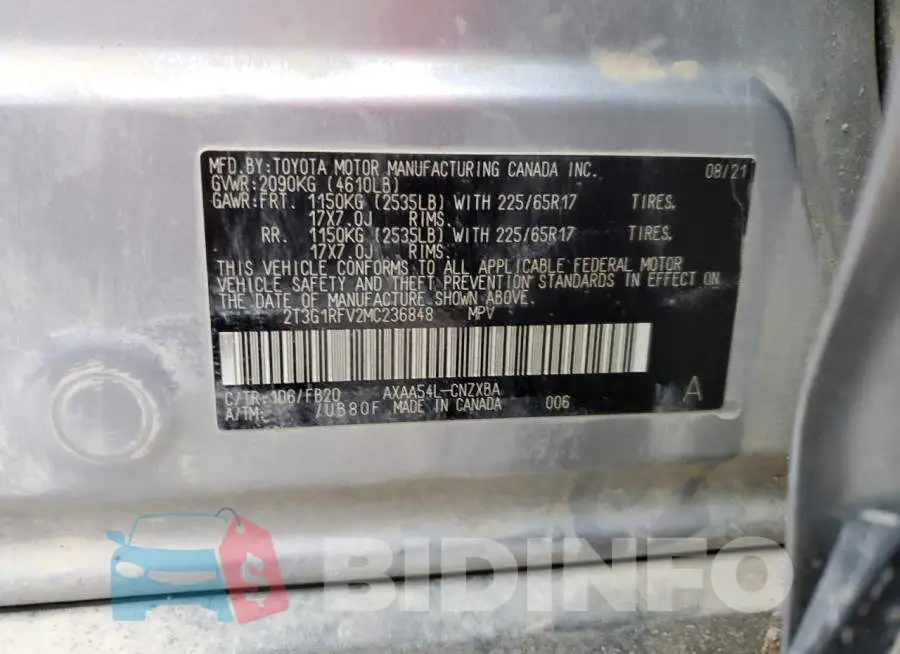 2T3G1RFV2MC236848 Photo# 14
