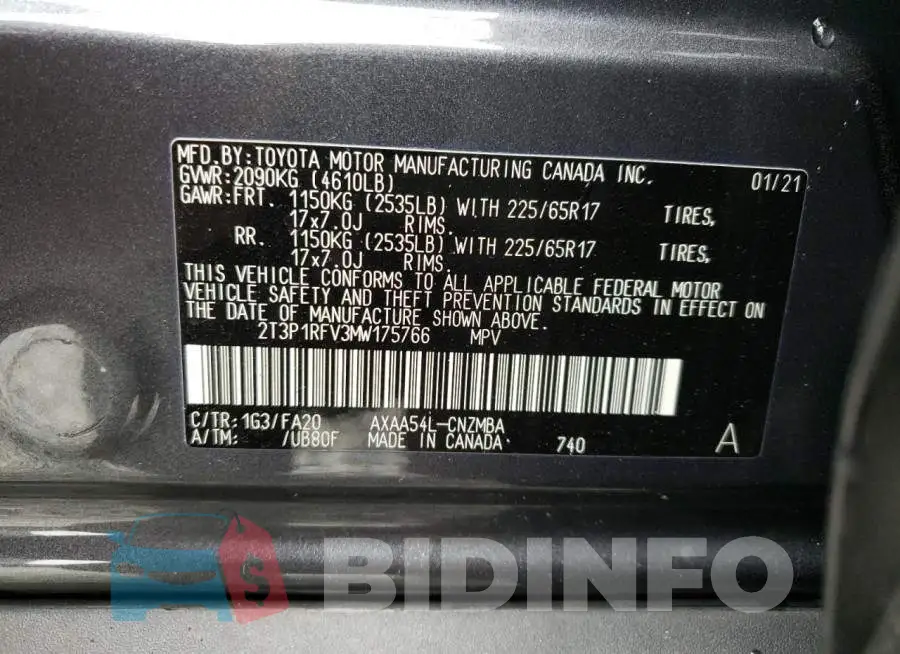 2T3P1RFV3MW175766 Photo# 13