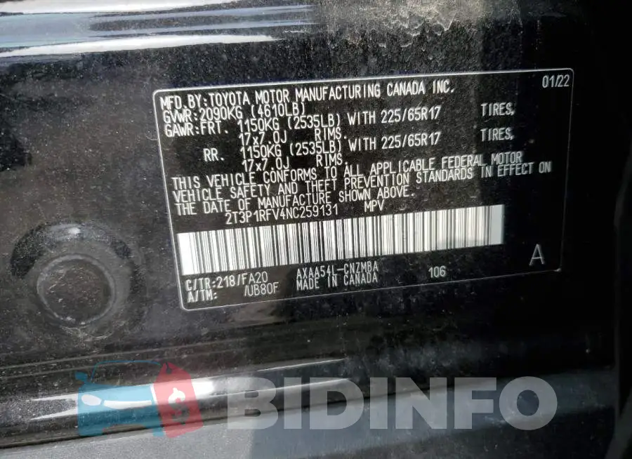 2T3P1RFV4NC259131 Photo# 13
