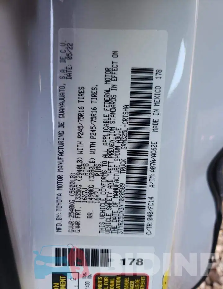 3TYRZ5CN3NT020589 Photo# 12