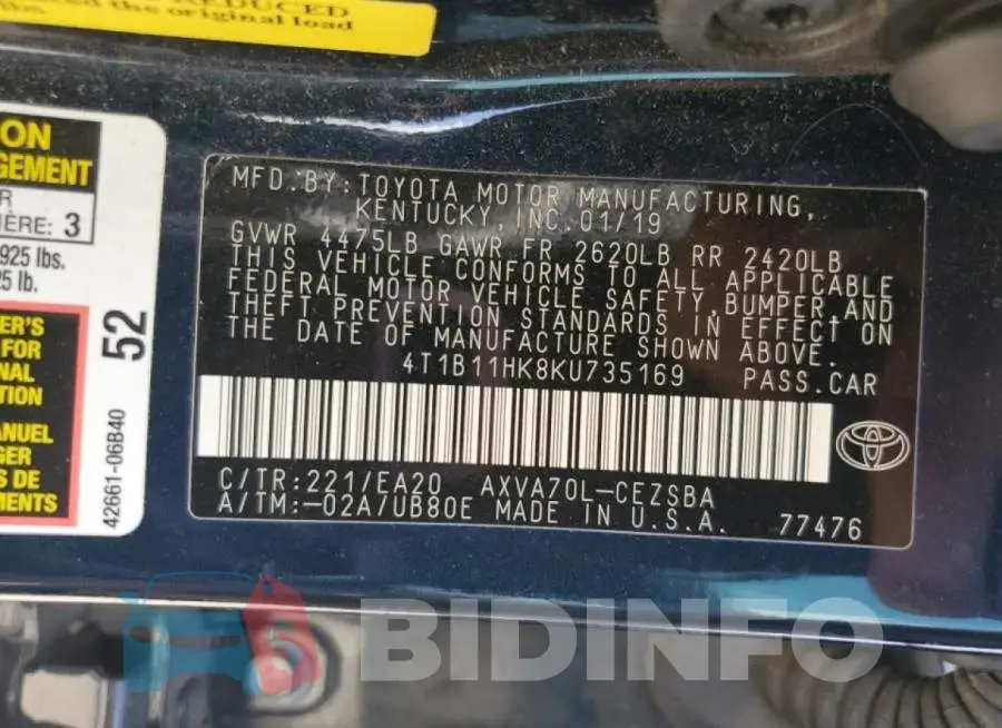 4T1B11HK8KU735169 Photo# 10
