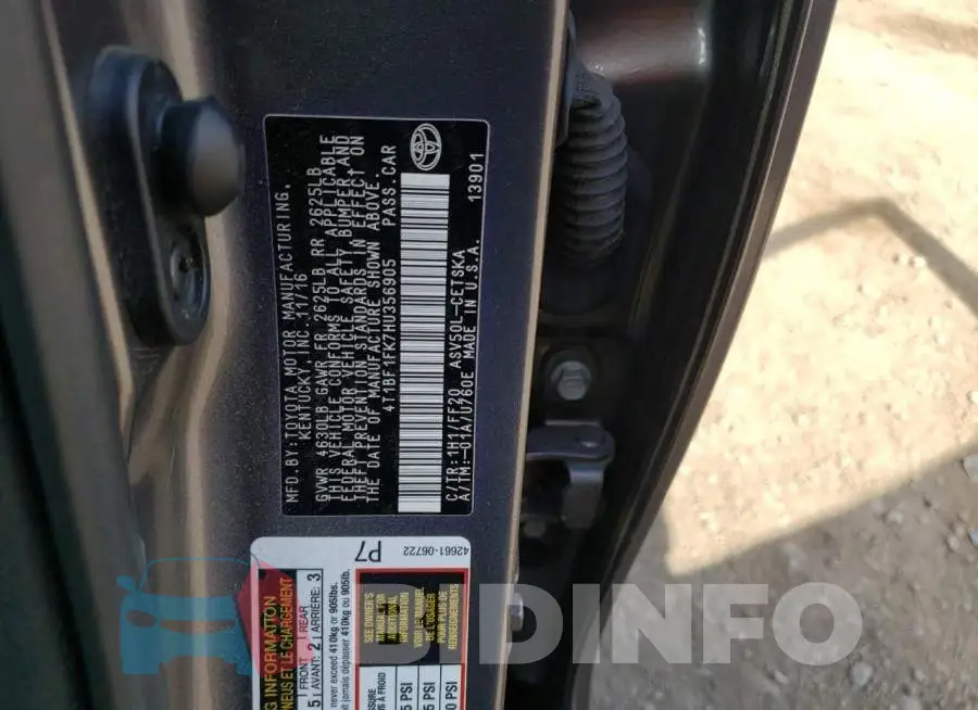4T1BF1FK7HU356905 Photo# 12
