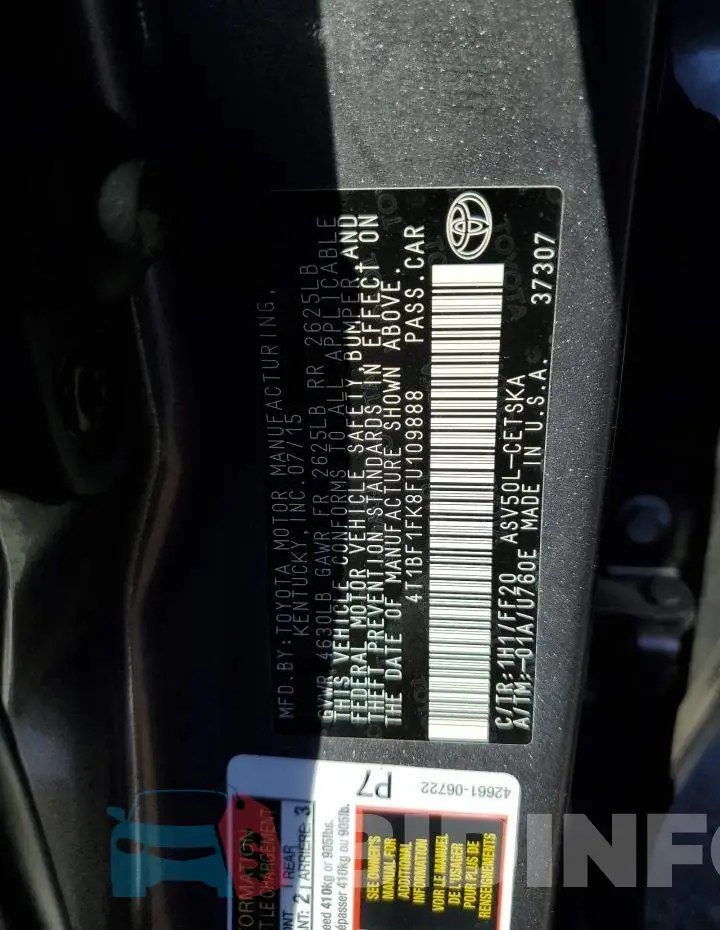 4T1BF1FK8FU109888 Photo# 12