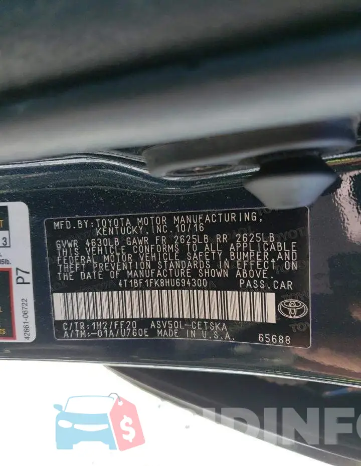 4T1BF1FK8HU694300 Photo# 12