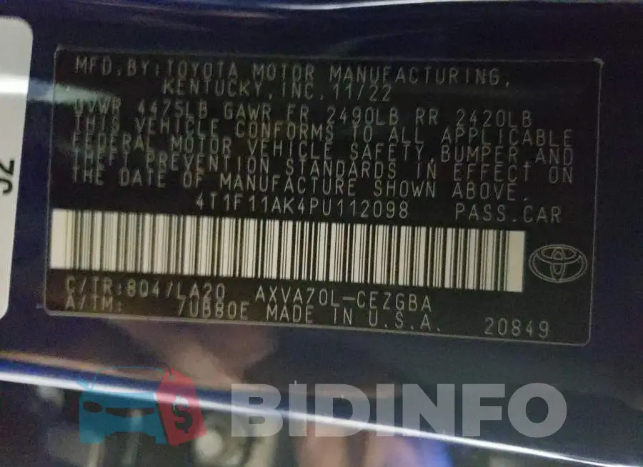 4T1F11AK4PU112098 Photo# 13