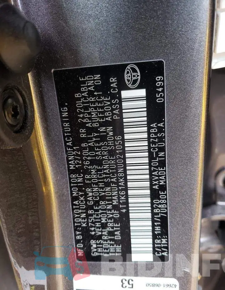 4T1K61AK8NU021056 Photo# 12