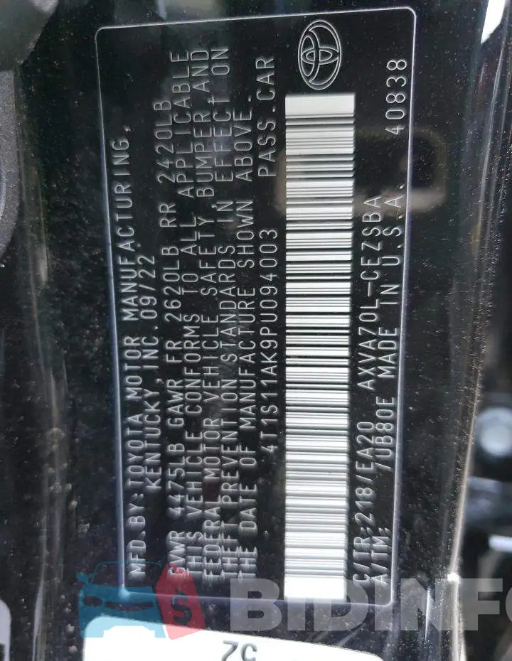 4T1S11AK9PU094003 Photo# 12