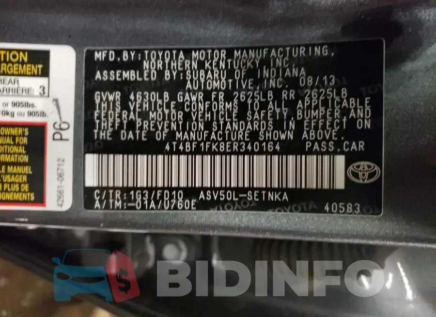 4T4BF1FK8ER340164 Photo# 12
