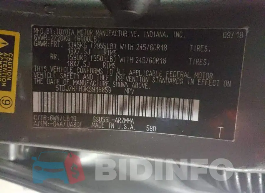 5TDJZRFH3KS916859 Photo# 14