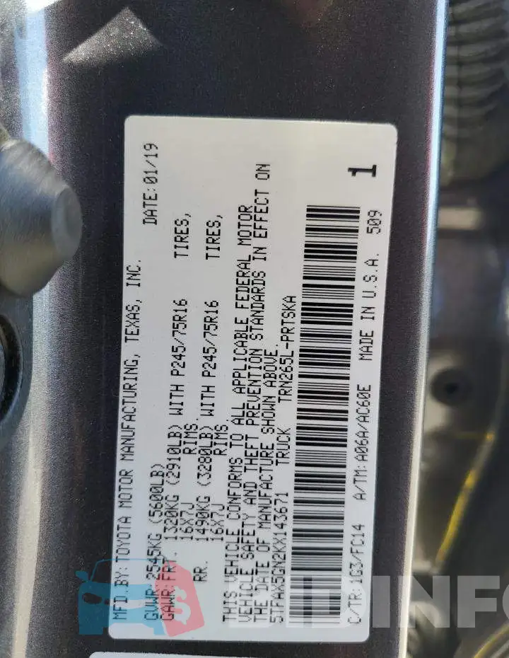 5TFAX5GN2KX143671 Photo# 13