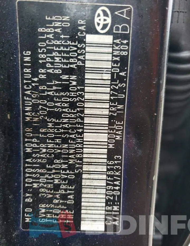 5YFBURHE4FP210231 Photo# 12