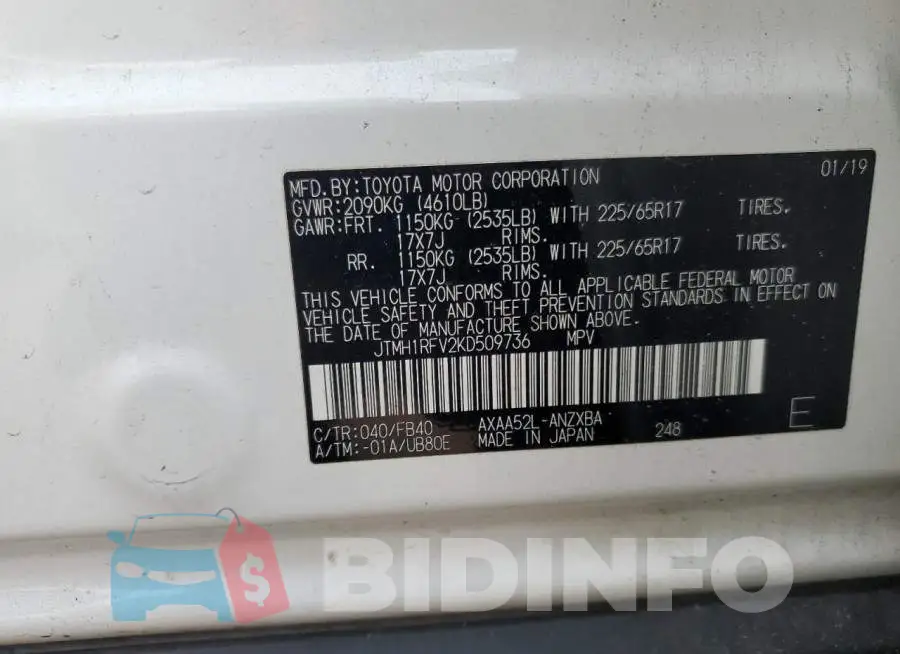 JTMH1RFV2KD509736 Photo# 13