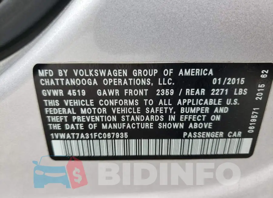 1VWAT7A31FC067935 Photo# 12