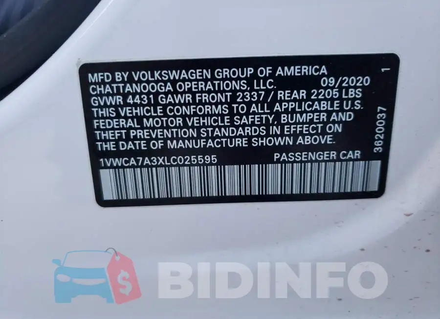 1VWCA7A3XLC025595 Photo# 12
