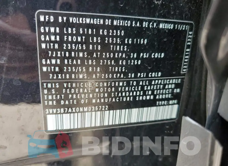 3VV3B7AX0NM035722 Photo# 13
