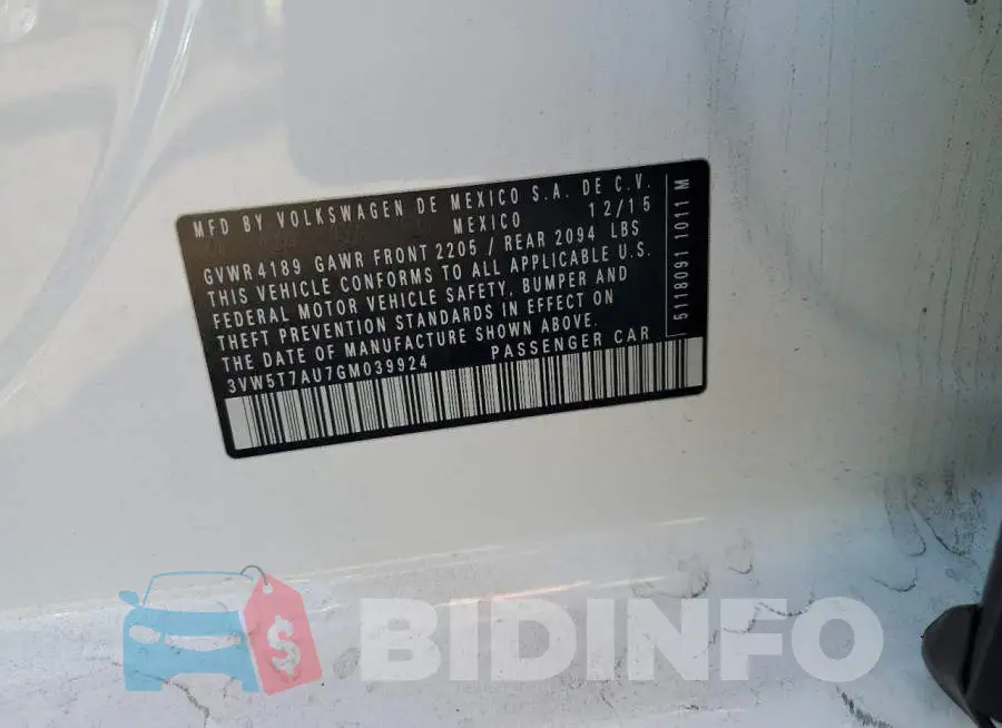 3VW5T7AU7GM039924 Photo# 12