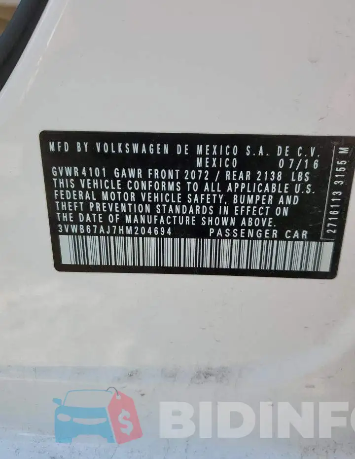 3VWB67AJ7HM204694 Photo# 13