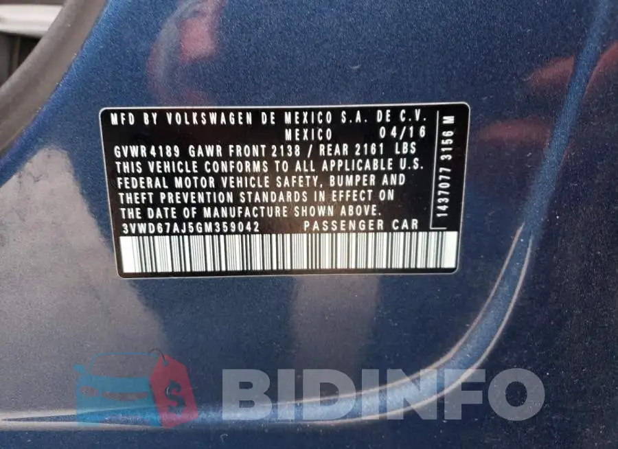 3VWD67AJ5GM359042 Photo# 12