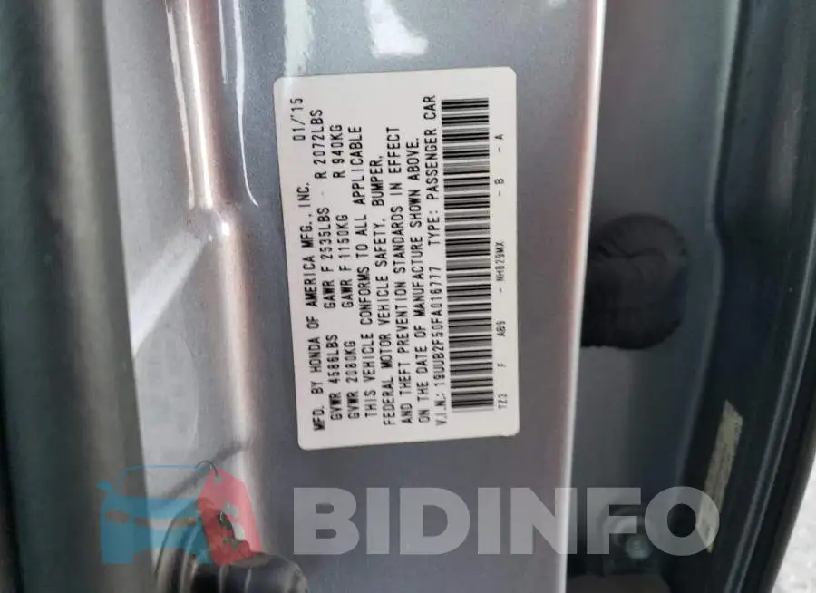 19UUB2F50FA016777 Photo# 12