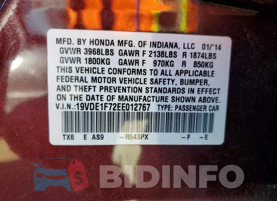 19VDE1F72EE012767 Photo# 12