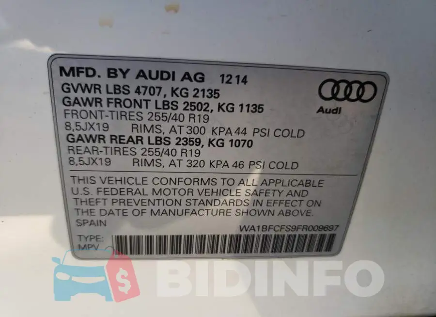 WA1BFCFS9FR009697 Photo# 10