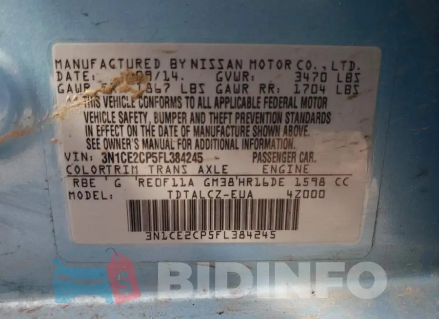3N1CE2CP5FL384245 Photo# 12