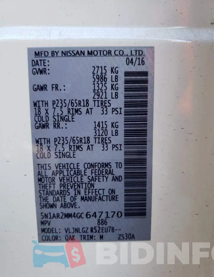 5N1AR2MM4GC647170 Photo# 14