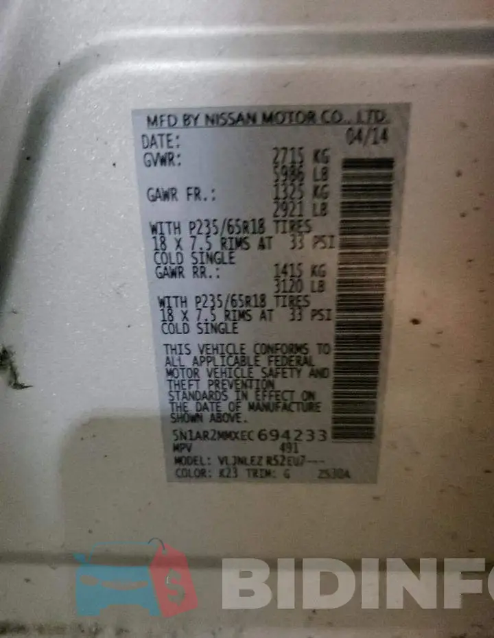 5N1AR2MMXEC694233 Photo# 13