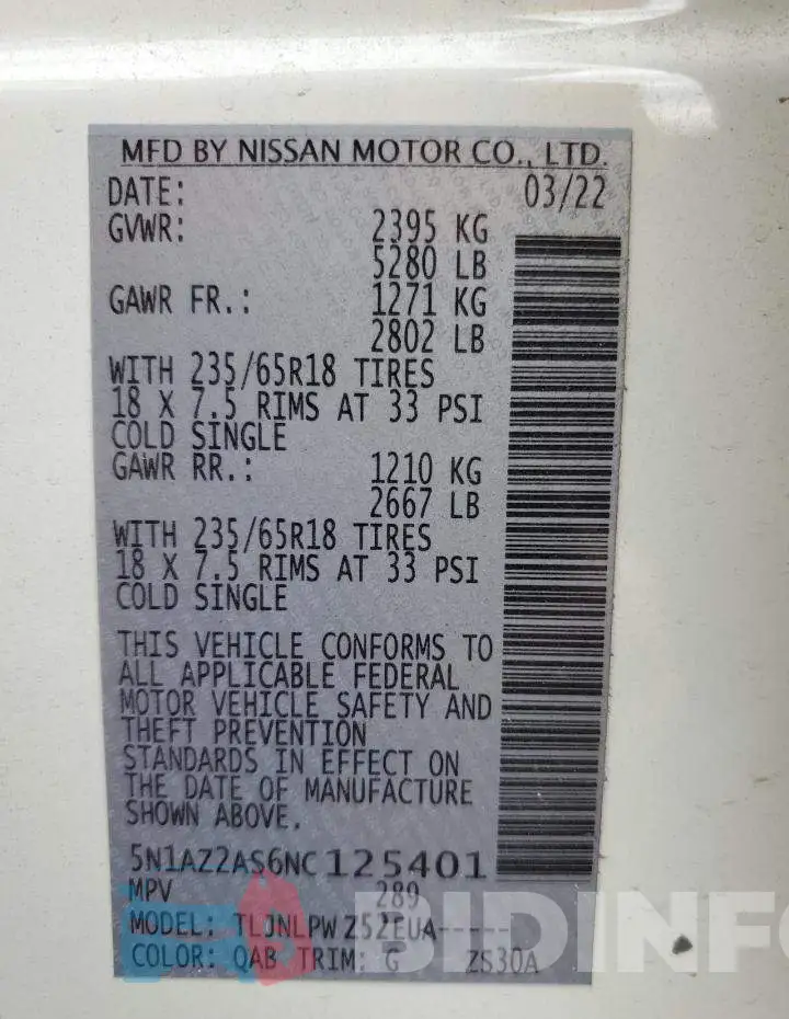 5N1AZ2AS6NC125401 Photo# 14